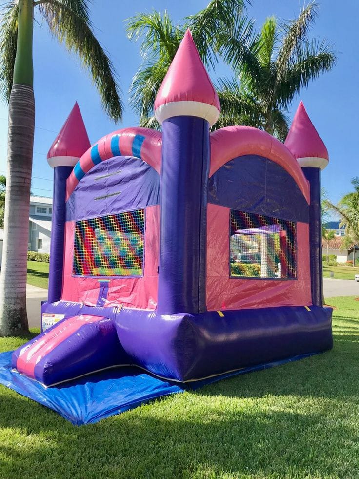 Pink & Purple Castle Bounce House with Slide