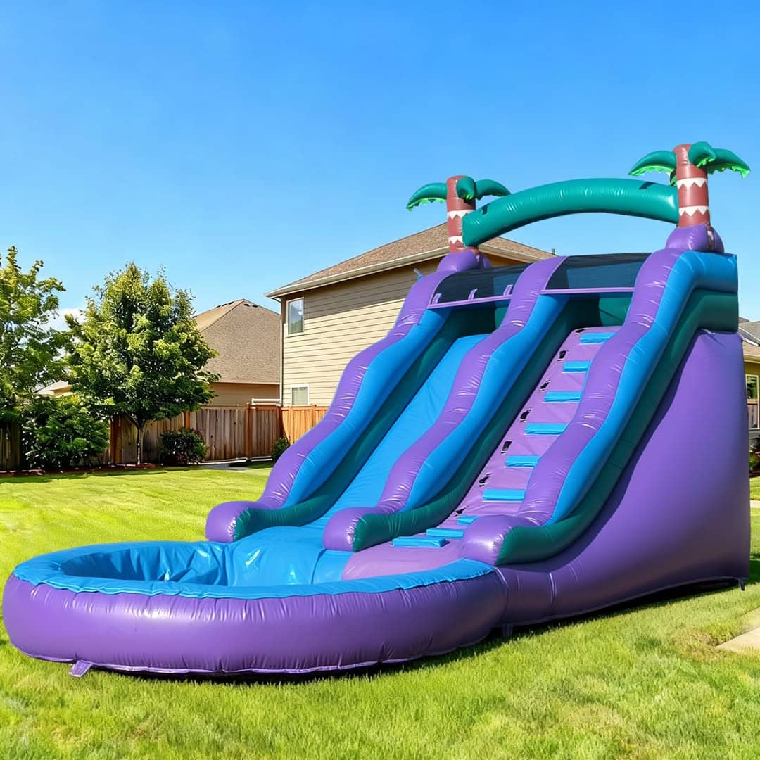 18 Foot Purple Palm Dual Lane Water Slide