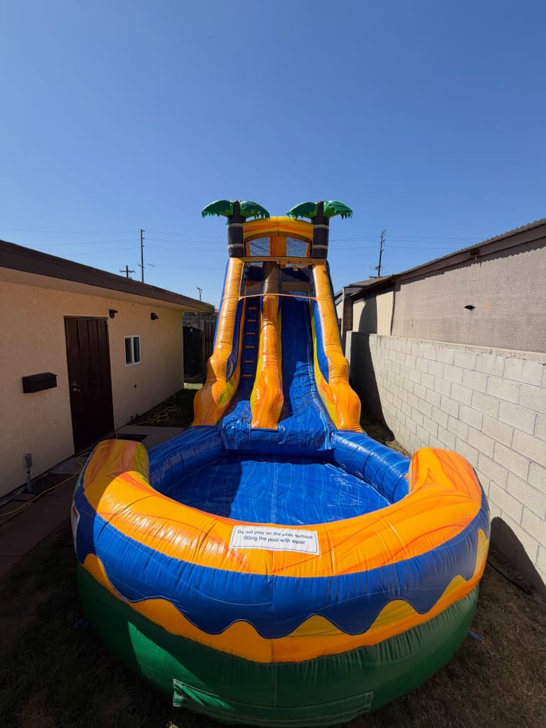 18 Foot Tiki Fire Tropical Water Slide with Round Pool
